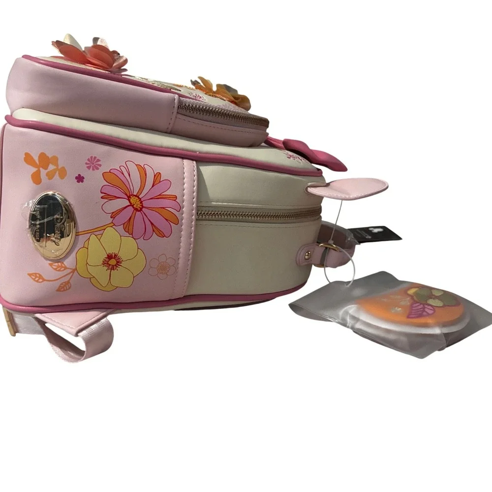 Disney Minnie Mouse Floral Embroidered Magnetic Ears Backpack Pink Cream NEW